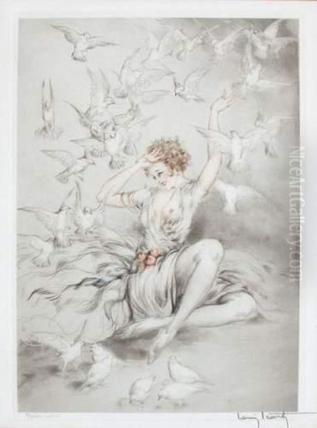 La Femme Aux Colombes Oil Painting by Louis Icart