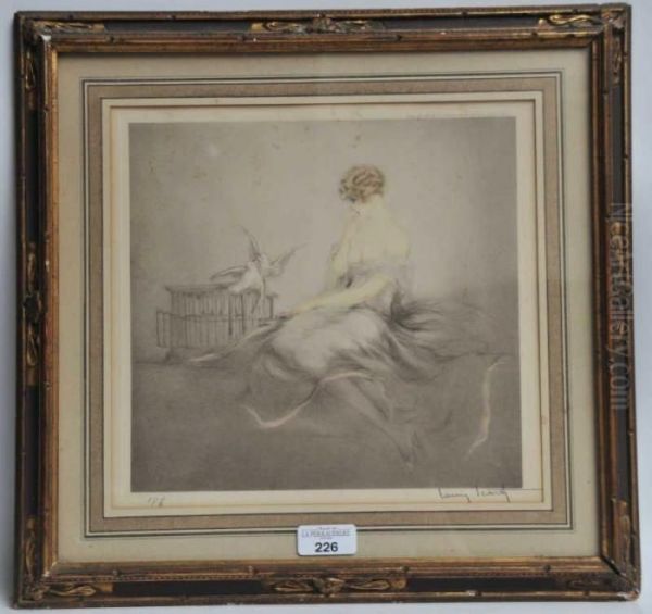 Jeune Femme Aux Colombes Oil Painting by Louis Icart