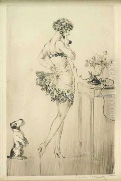 Elegante Au Telephone Oil Painting by Louis Icart