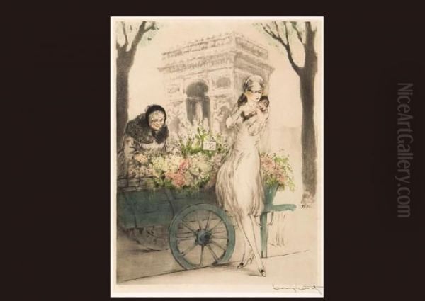 Flower Seller Oil Painting by Louis Icart