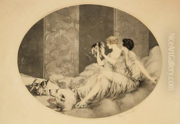 Puppies Oil Painting by Louis Icart