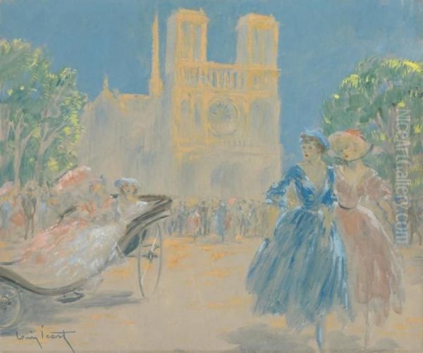 Sortie De Messe A Notre Dame Oil Painting by Louis Icart