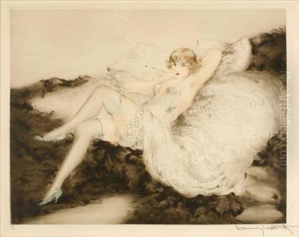 White Underwear(sur Le Divan) Oil Painting by Louis Icart