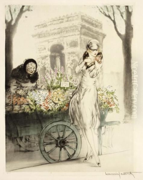 Flower Seller Oil Painting by Louis Icart