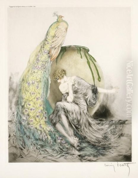 Peacock Oil Painting by Louis Icart