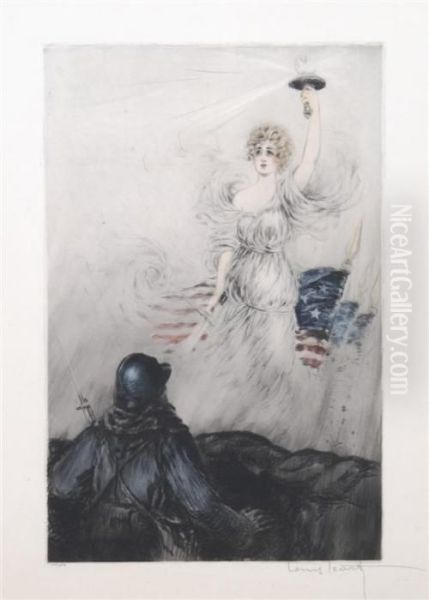 Lady Liberty In The Trenches Oil Painting by Louis Icart