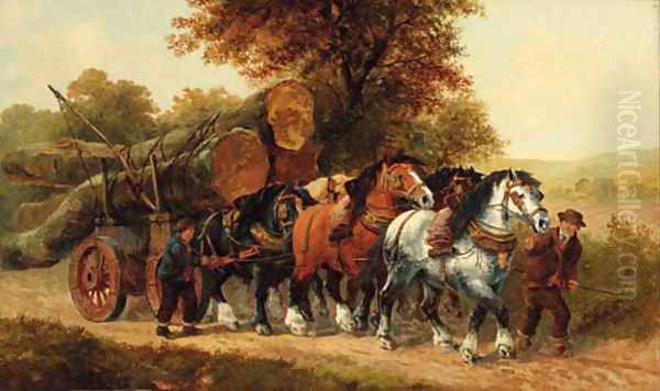 Loggers on a country lane Oil Painting by William G. Meadows