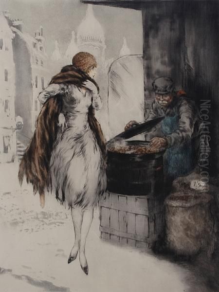 Chestnut Vendor Oil Painting by Louis Icart