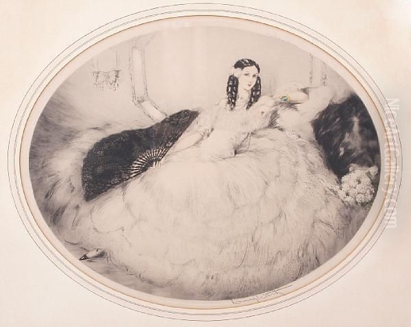 Black Fan Oil Painting by Louis Icart