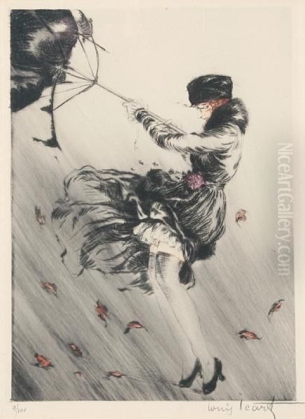 Lady With An Umbrella Oil Painting by Louis Icart