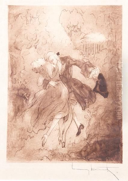 Garden Kiss From La Nuit Et Le Moment Byclaude Prosper Jolyot De Crebillon Oil Painting by Louis Icart