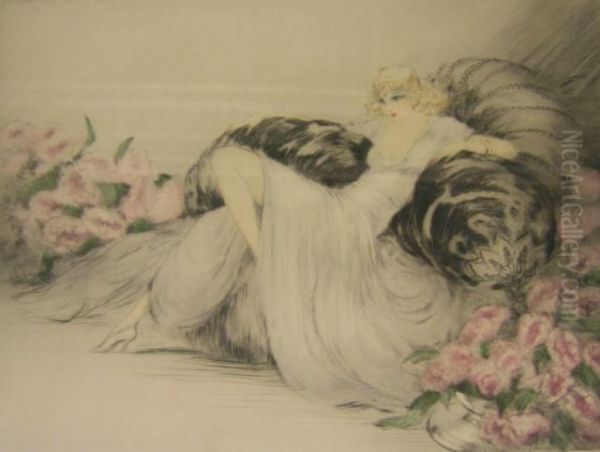 8.25 X 11 Aquatint Etching Oil Painting by Louis Icart