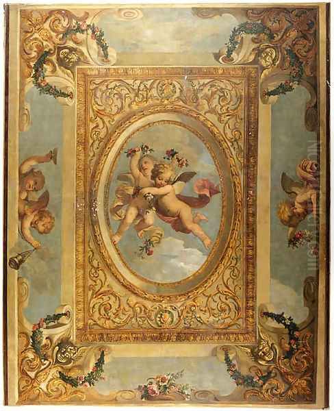 A trompe l'oeil ceiling painting with putti disporting Oil Painting by Daniel the Elder Marot