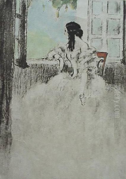 Young Woman At Dance; Seated Young Woman Bywindow Oil Painting by Louis Icart