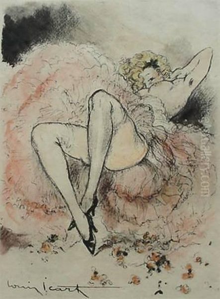 Reclining Burlesque Dancer Oil Painting by Louis Icart