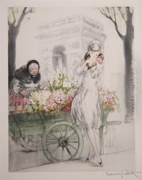 Marchande De Fleurs Oil Painting by Louis Icart