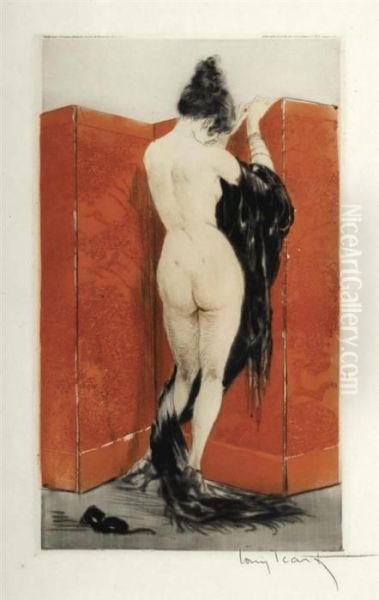 Paravent De Laque Oil Painting by Louis Icart