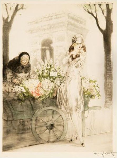 Flower Seller (h/c/i 336) Oil Painting by Louis Icart