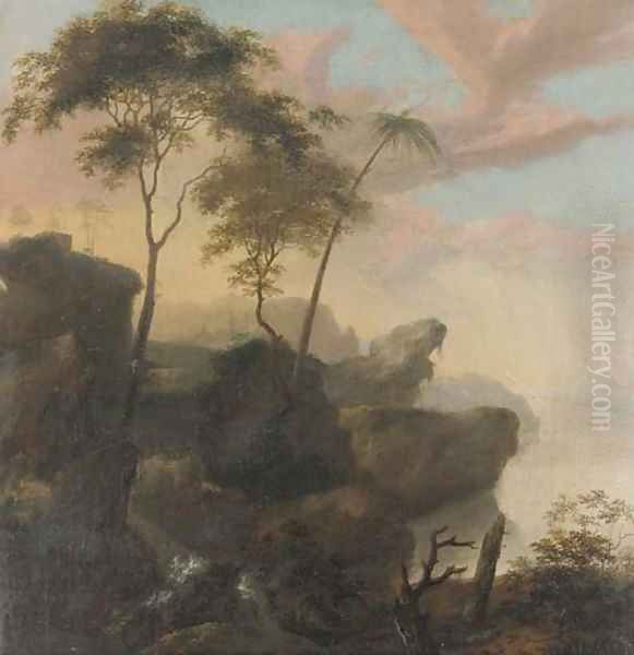 A rocky river landscape Oil Painting by Frederick De Moucheron