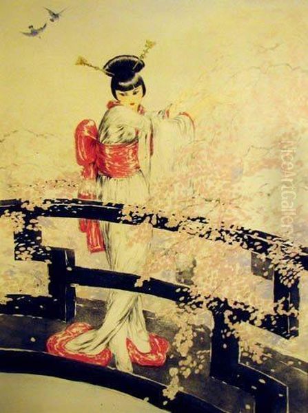 Justin Laurent Madame Butterfly Oil Painting by Louis Icart