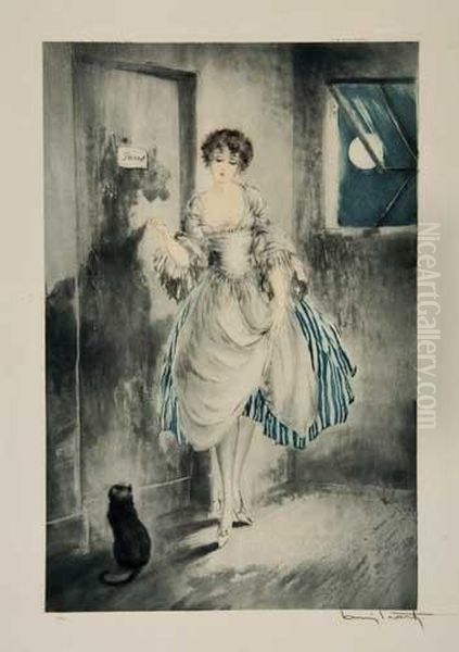 Pierette, Au Clair De La Lune Oil Painting by Louis Icart