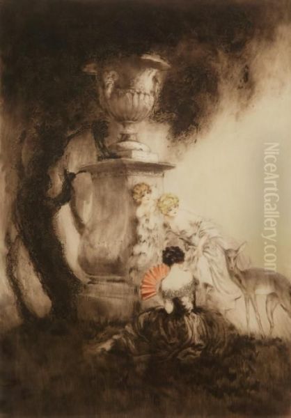 Four Dears Oil Painting by Louis Icart