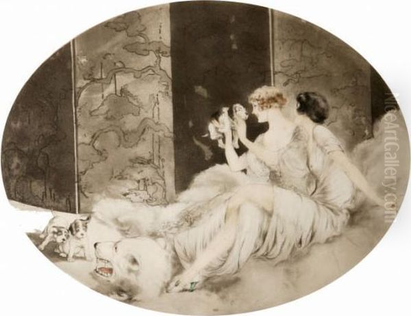 Puppies Oil Painting by Louis Icart