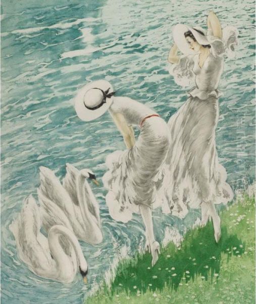 Swans Oil Painting by Louis Icart