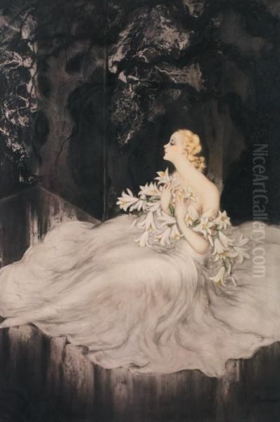 Les Lys (lilies) Oil Painting by Louis Icart