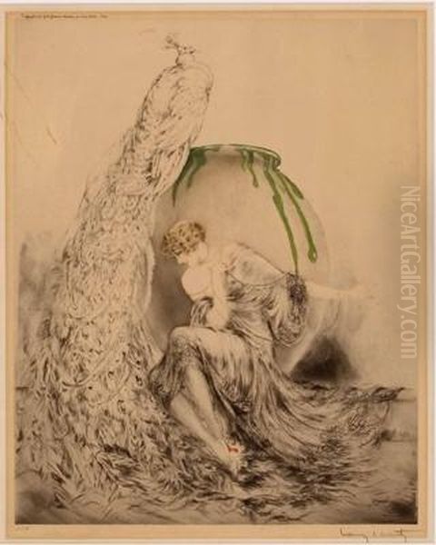 Dame Und Pfau Oil Painting by Louis Icart