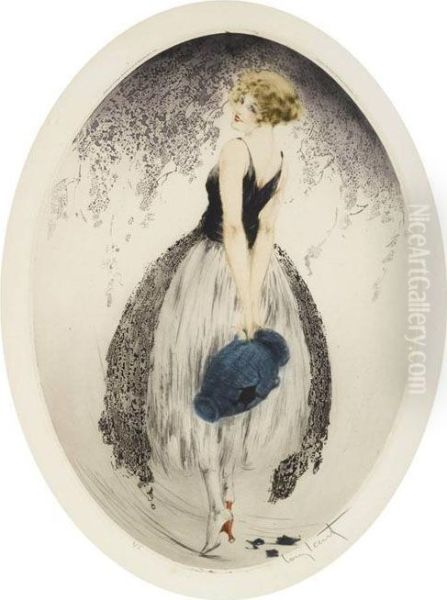 Jeune Femme Au Pot Bleu Oil Painting by Louis Icart