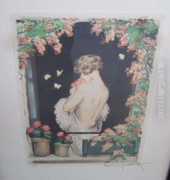 Nude At A Window Oil Painting by Louis Icart