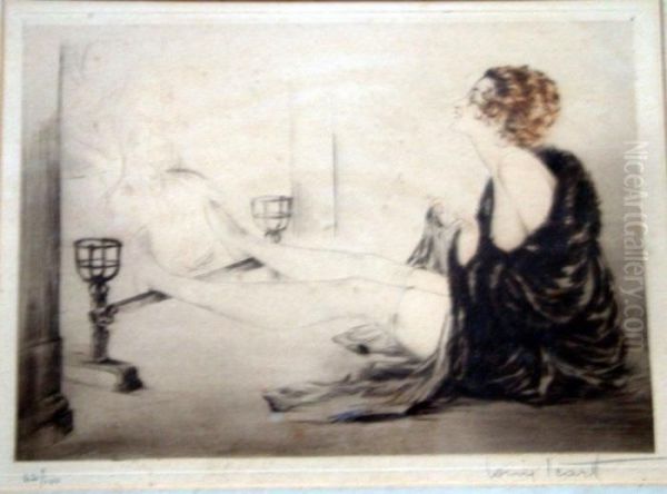 Warming Before A Fire Oil Painting by Louis Icart