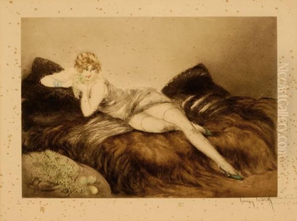 Lady Reclining On A Sofa Oil Painting by Louis Icart