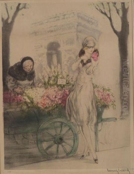 Marchande De Fleurs Oil Painting by Louis Icart