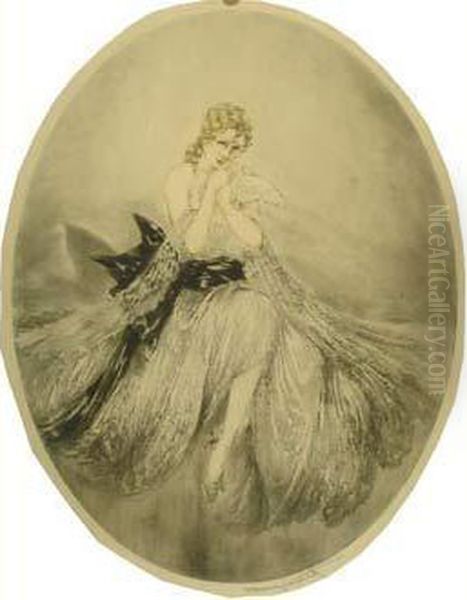 Jeune Fille A La Colombe Oil Painting by Louis Icart