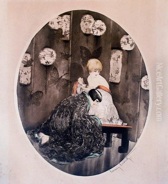 Tea Oil Painting by Louis Icart