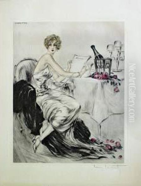 Elegante A Table Oil Painting by Louis Icart