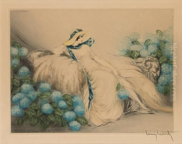 'les Hortensias' An Etching And Aquatint With Drypoint, Circa 1933 Oil Painting by Louis Icart