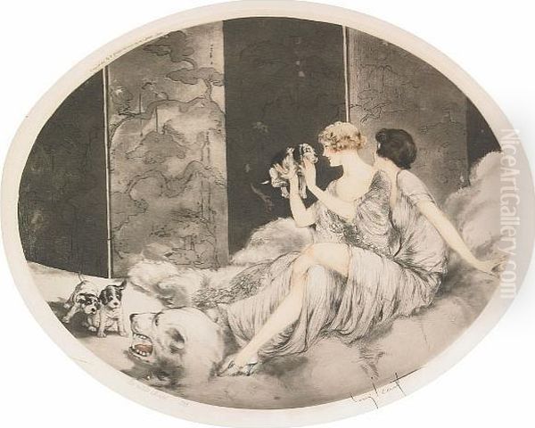 Puppies Oil Painting by Louis Icart