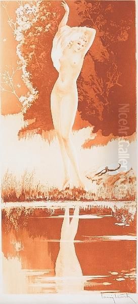 Pool Oil Painting by Louis Icart