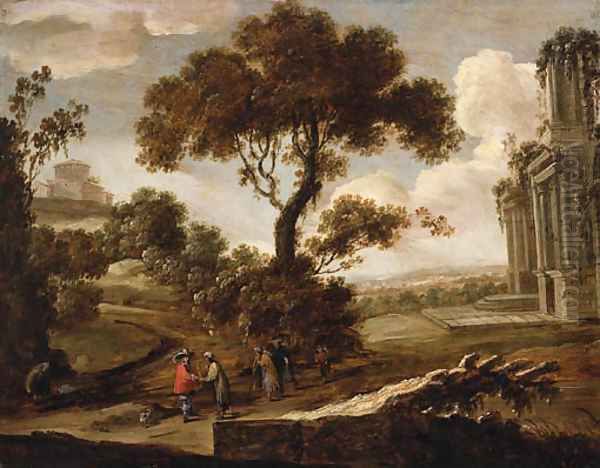 A Landscape with a Gentleman having his Fortune told Oil Painting by Pieter Meulener