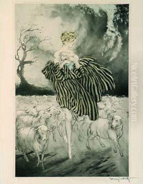 Il Pleut, Il Pleut, Bergere, 1927. Oil Painting by Louis Icart