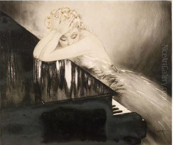 Femme Au Piano Oil Painting by Louis Icart