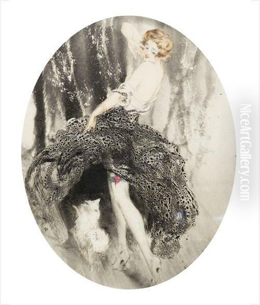 Femmes Au Chien Oil Painting by Louis Icart