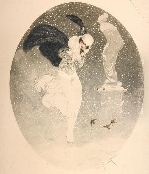 Snowstorm; Seagulls Oil Painting by Louis Icart