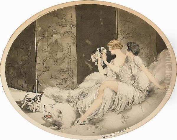 Puppies Oil Painting by Louis Icart