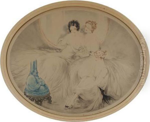 Old Yarn Oil Painting by Louis Icart