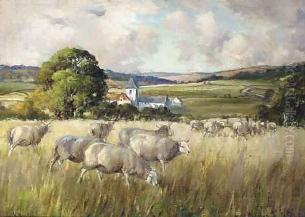 Sheep grazing Oil Painting by Henry Morley