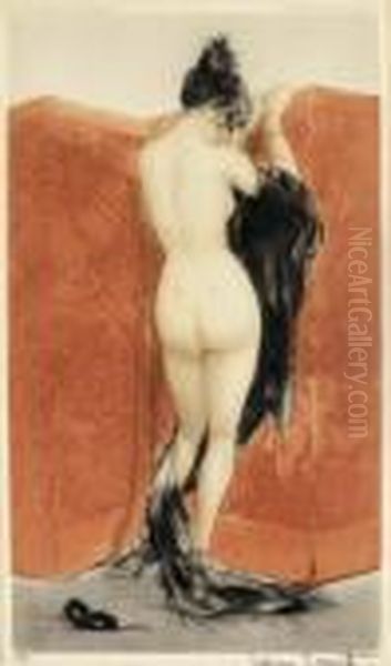 [the Lacquered Screen] Oil Painting by Louis Icart